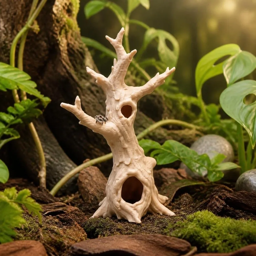 2pcs 3D Printed Jumping Spiders Climb Trees Hollow Out Landscape Ornaments Reptile Cave Tree Shape Creative