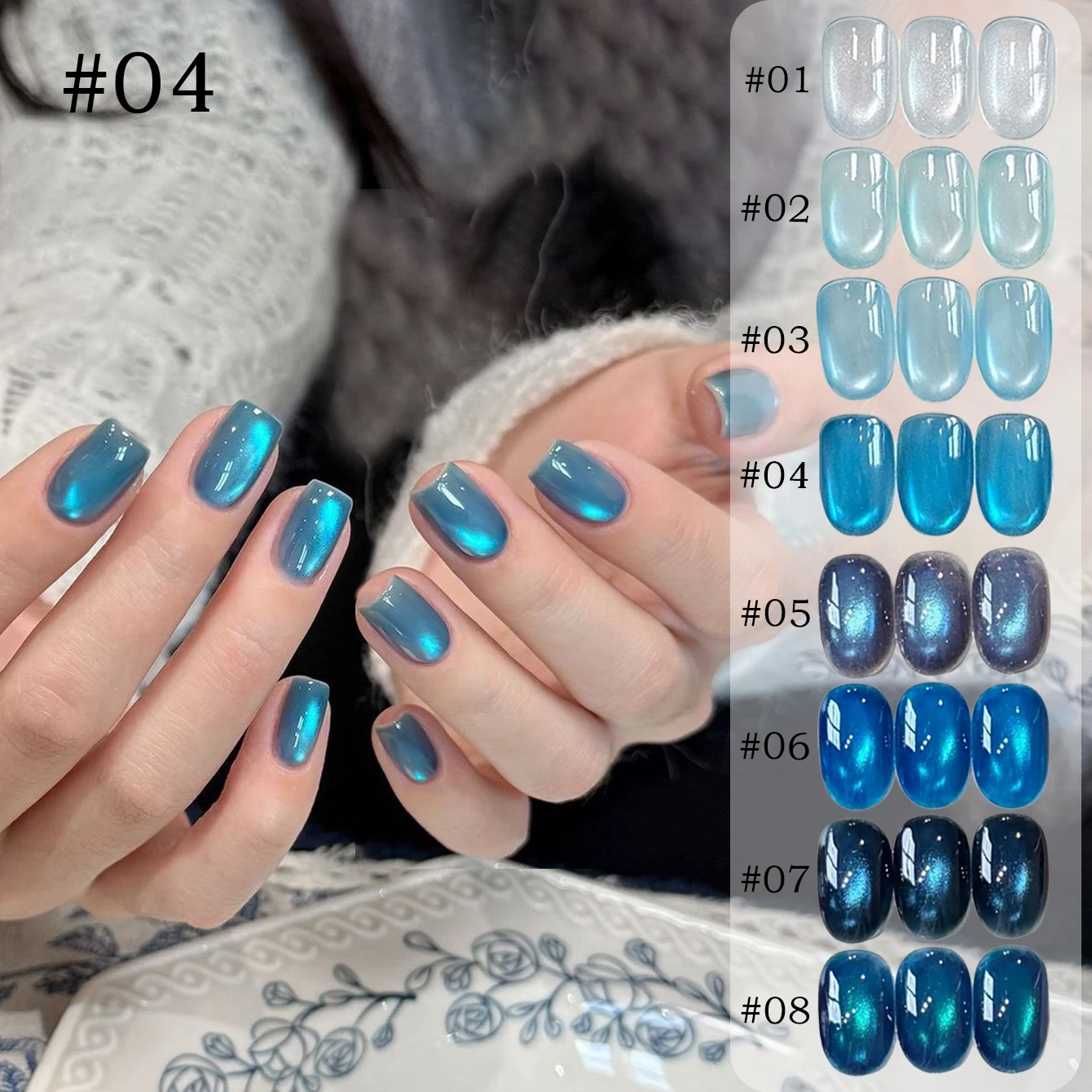MIANEL Celadon Secret Realm Series Cat Eye Gel Nail Polish 2026 New Summer White-Enhancing Blue Glass Bead Nail Art