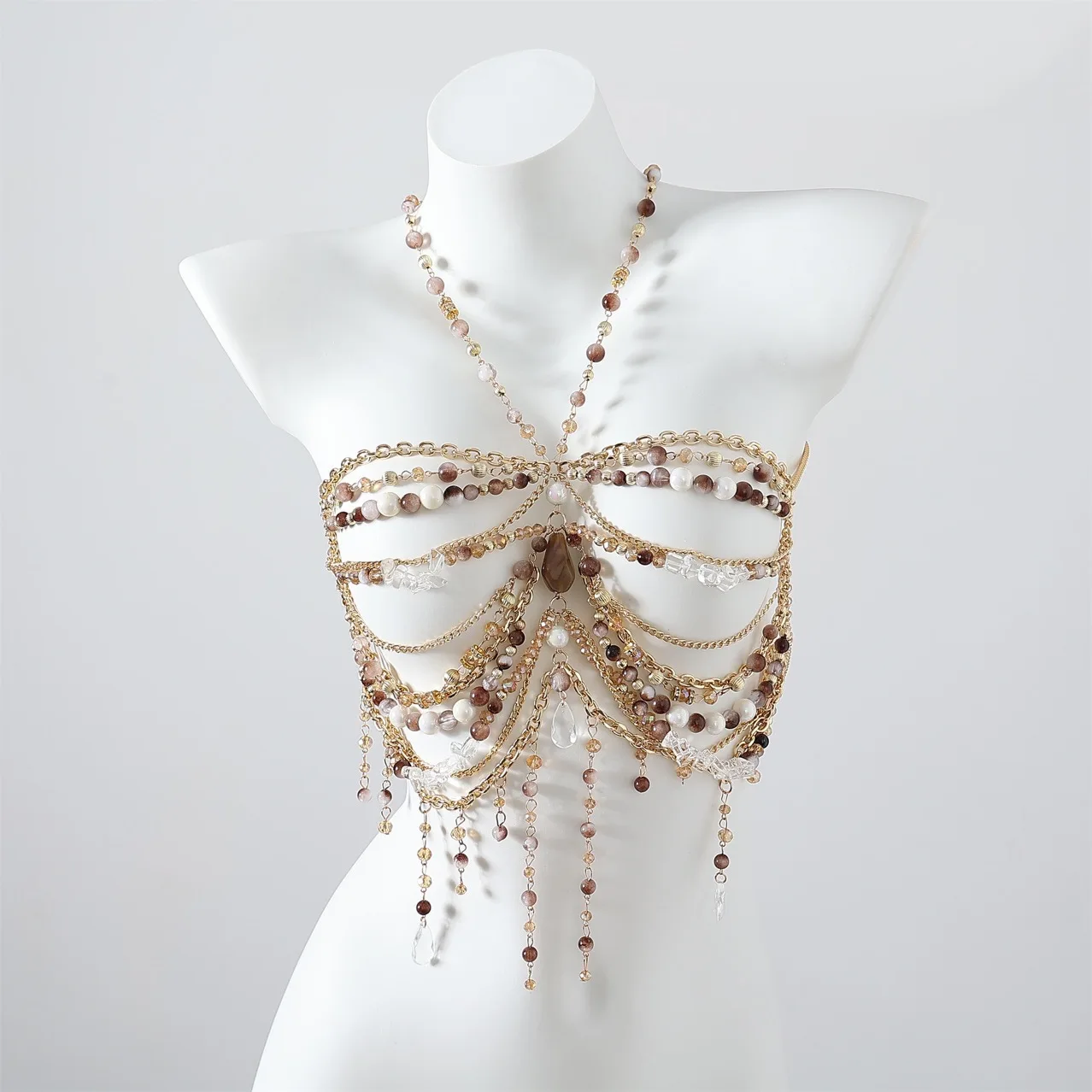 

Body Chain, Spicy Girl, Tassel Bra, European And American Backless Hanging Neck Pendant, Beaded Strapless Adjustable Beaded Top