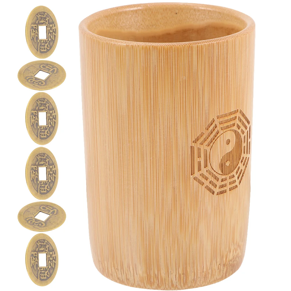 I Ching Divination Bamboo Tube Chinese Coin Copper for Retro Decor Fortune Telling Supplies Ornaments Vintage