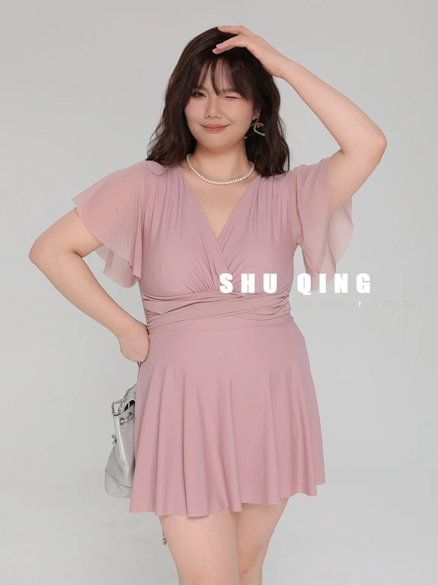 Shu Qing plus Size Bikini Backless Dress Style Belly Covering Slimming Large Size Swimming Suit Women Nylon Spandex Polyester