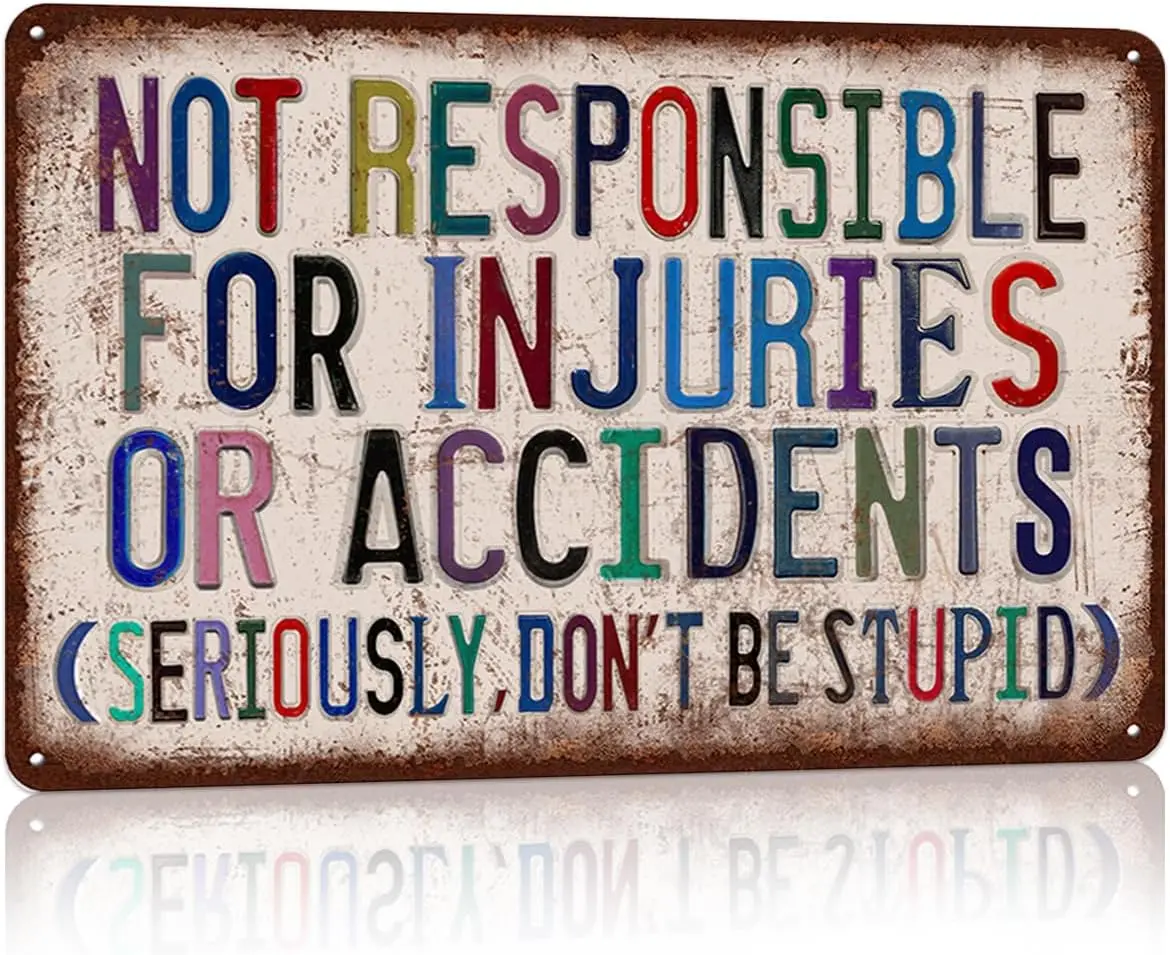 Vintage Man Cave Decor Funny Metal Tin Signs Garage Bar Wall Decorations - Not Responsible For Injuries Or Accidents(Seriously,D
