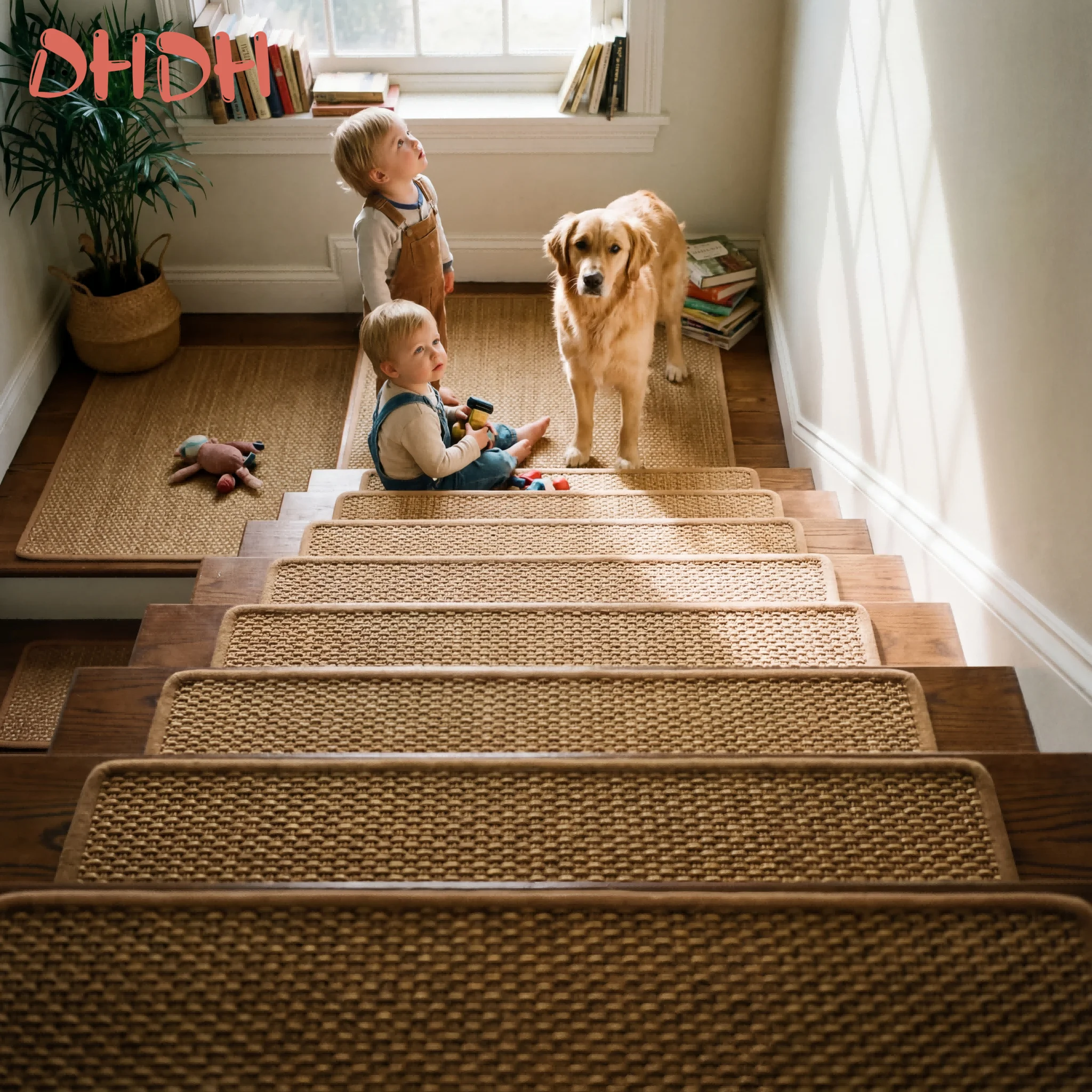 Natural Linen Stair Treads – Non-Slip Rubber Backed Woven Floor Mats for Home, Kitchen & Entryway, Washable & Durable