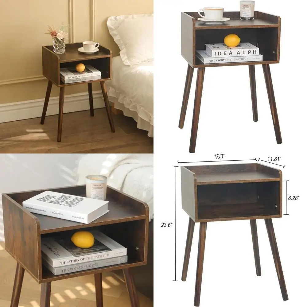 

Маленький приставной столик из массива дерева в деревенском стиле, коричневый, с местом для хранения, для спальни или гостиной