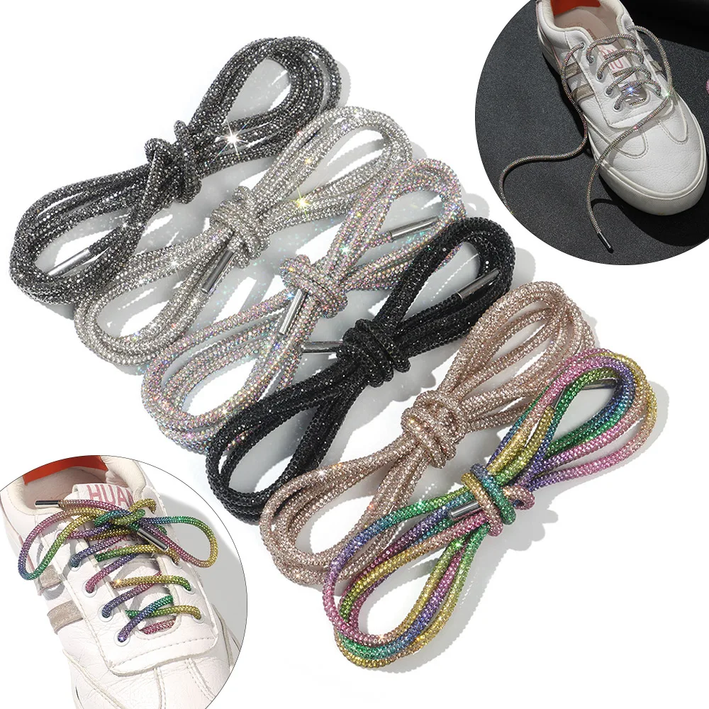 New 1Pc Luxury Rhinestone Shoelaces Rainbow Diamond Shoe Laces Sneakers Round Shoelace DIY Drawstring Laces Cross Braiding Strap