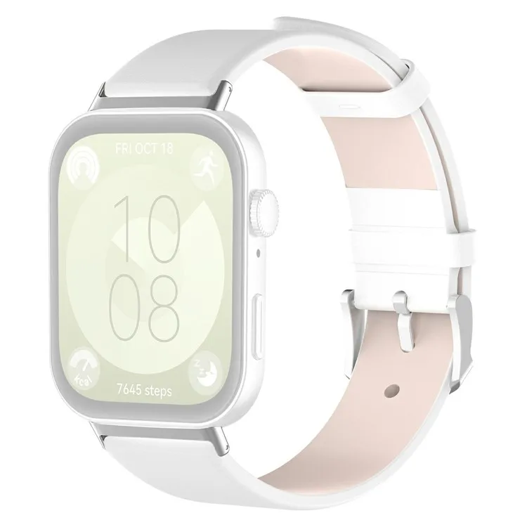 

For Huawei Watch Fit 3 Watch Band Adjustable Leather Wrist Strap - White