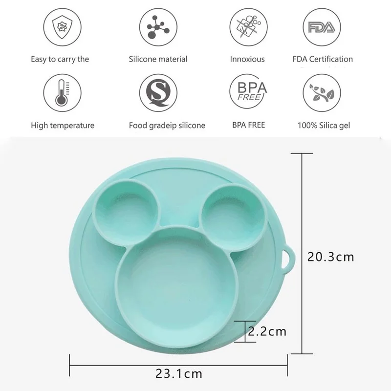 Plate for Kids with Silicone Baby Bowl Suction BPA Free Feeding Baby Tableware Children Dining Dishes