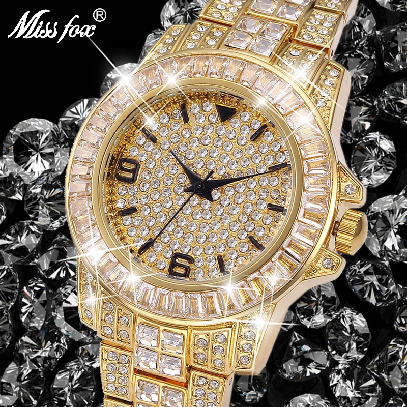 

Missfox Women Watch Diamond Gold Elegant Quartz Watches For Ladies Brilliant Rectangular Zircon On Bezel Watches Dropshipping