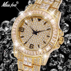 Missfox Women Watch Diamond Gold Elegant Quartz Watches For Ladies Brilliant Rectangular Zircon On Bezel Watches Dropshipping