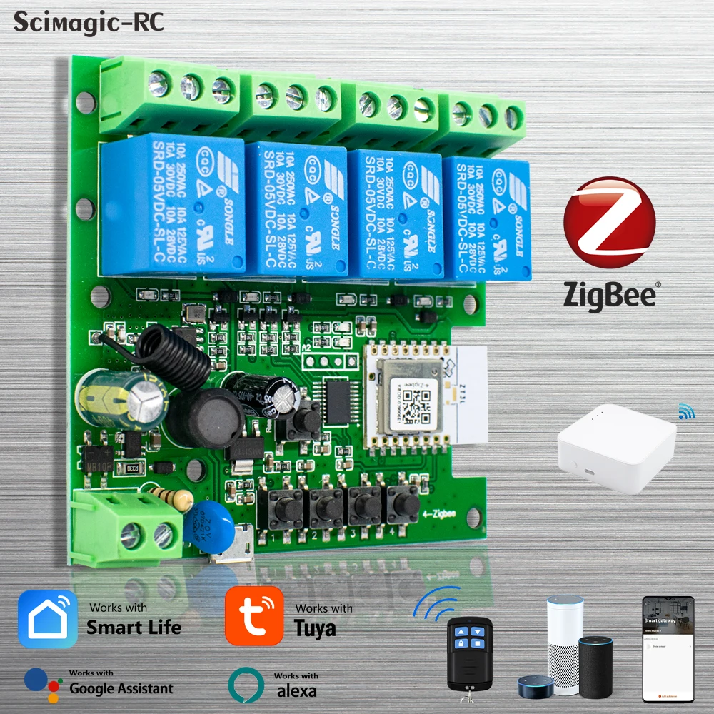 AC/DC 7-32V 85-250V Zigbee Tuya WIFI Smart Relay Switch 433mhz RF / Voice Control Work with Smart Life Alexa Google Home