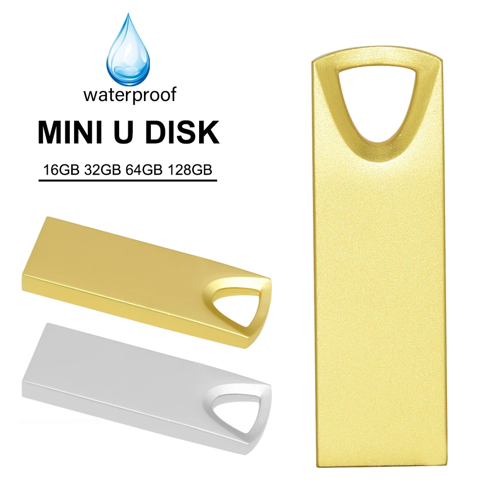 USB Flash Drive logam 64GB, Pen Drive kecepatan tinggi 32GB emas perak, stik memori hadiah kreatif