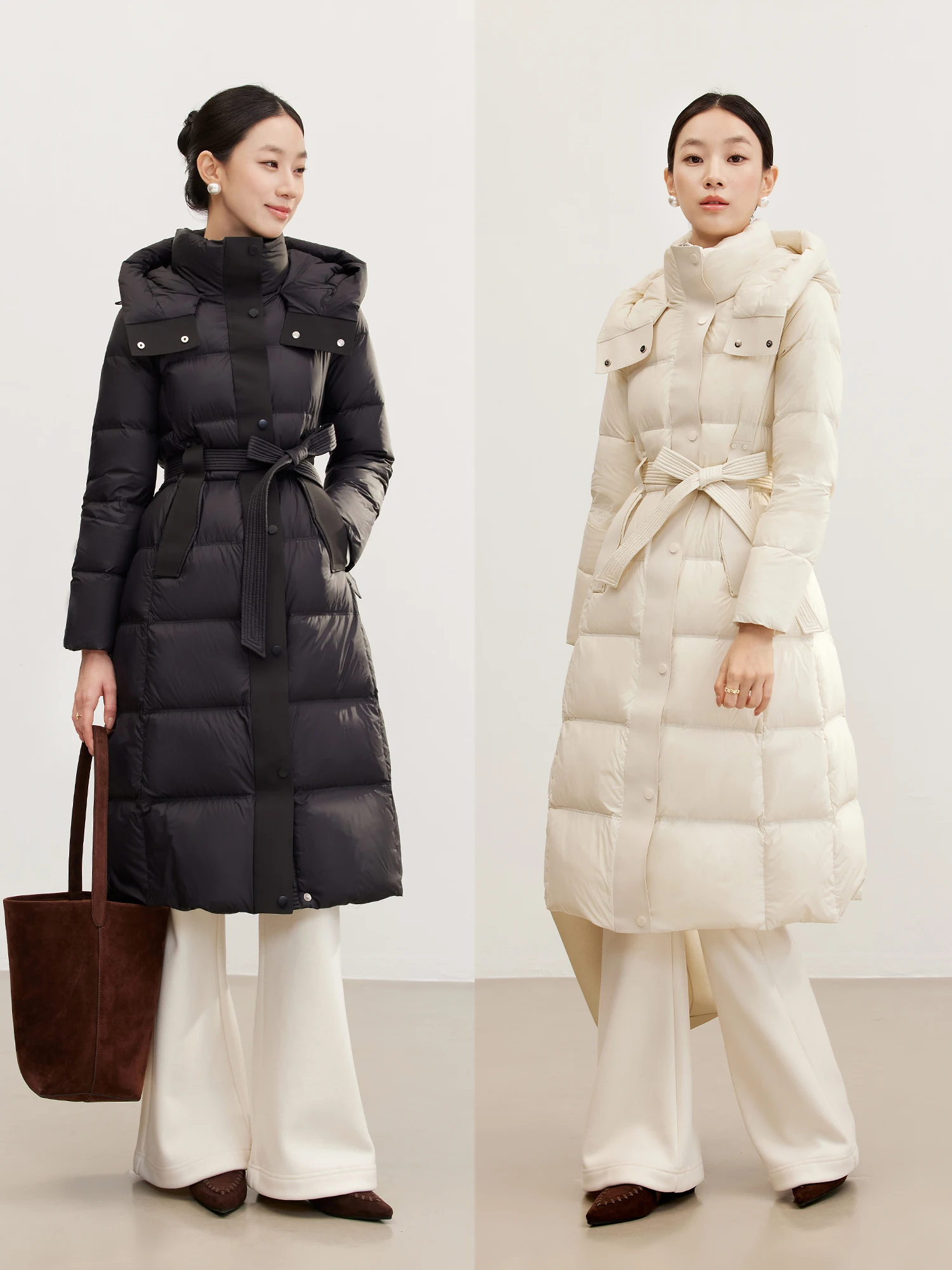 

Ji Qirui 90 White Du down Puffer Coat Luxury Thi Warm Long Over-Knee Hooded Waist-Cinching Belted Women's Winter Jaet