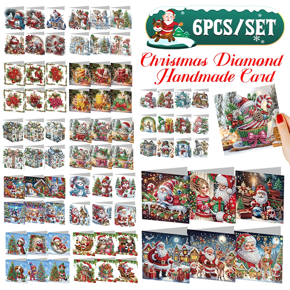 6/12 stücke DIY Diamant Malerei Gruß karte neue 2024 Weihnachts fest Karte gefaltet tägliche Wunsch karten Geschenke für Familien freunde
