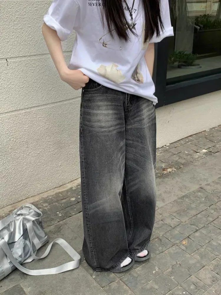 HOUZHOU Grunge Y2k Schwarze Jeans Frauen Baggy Vintage Übergroßen Hohe Taille Denim Hosen Breites Bein Koreanische Streetwear Weibliche Retro