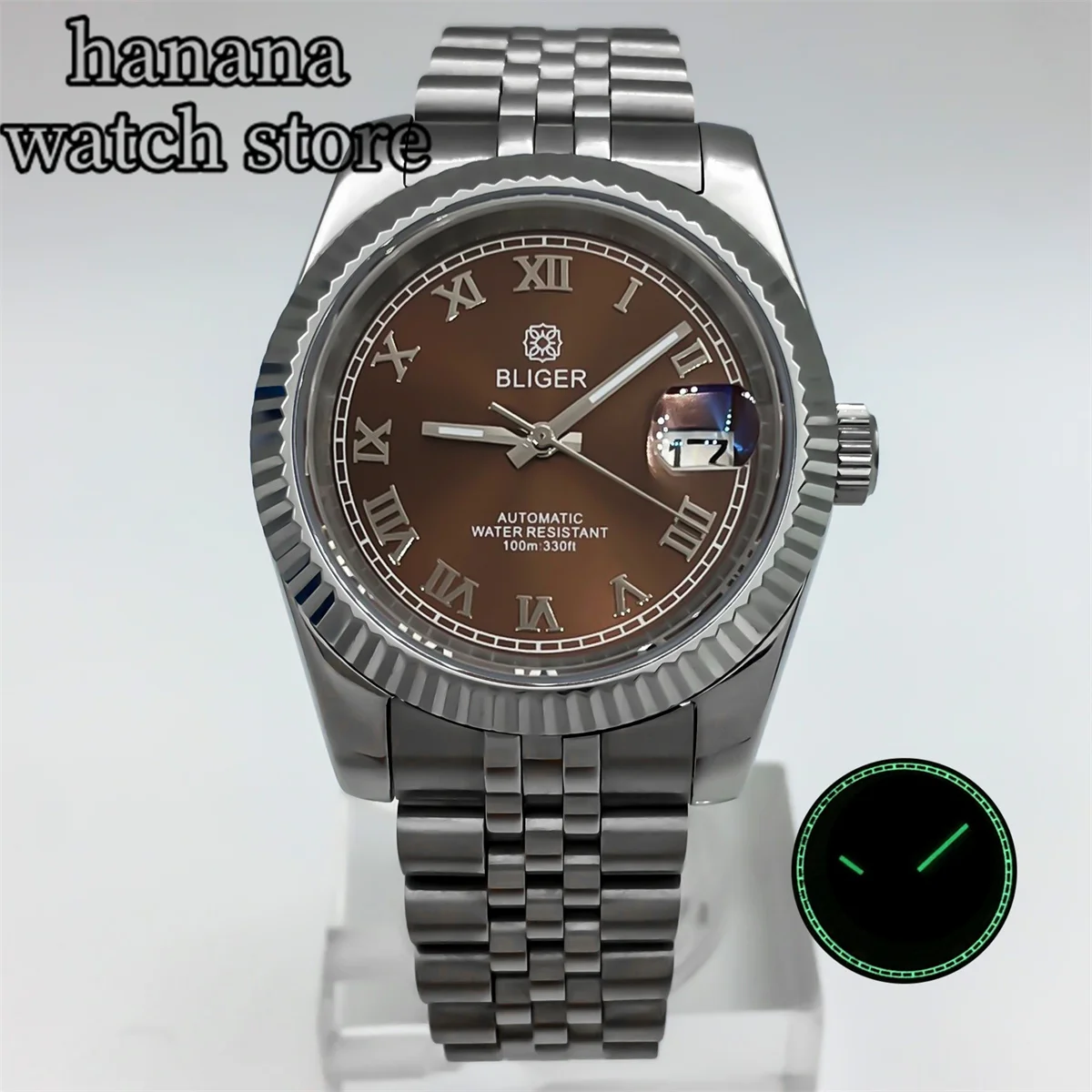 36mm 39mm Sunburst Blue dial Silver Roman Index sapphire glass recessed bezel 316L stainless steel strap NH35 movement