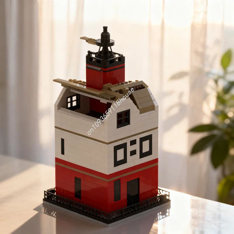 

728 шт. MOC круглый островный маяк, модель здания, строительные блоки, строительные рождественские подарки, сделай сам, креативная идея игрушки, кирпич для детей