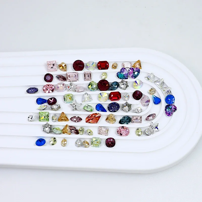 40pcs Glisten Mixed Color Size Shape Pointback Rhinestone K9 Crystal Nail Art for Clothes Shoes Bag DIY