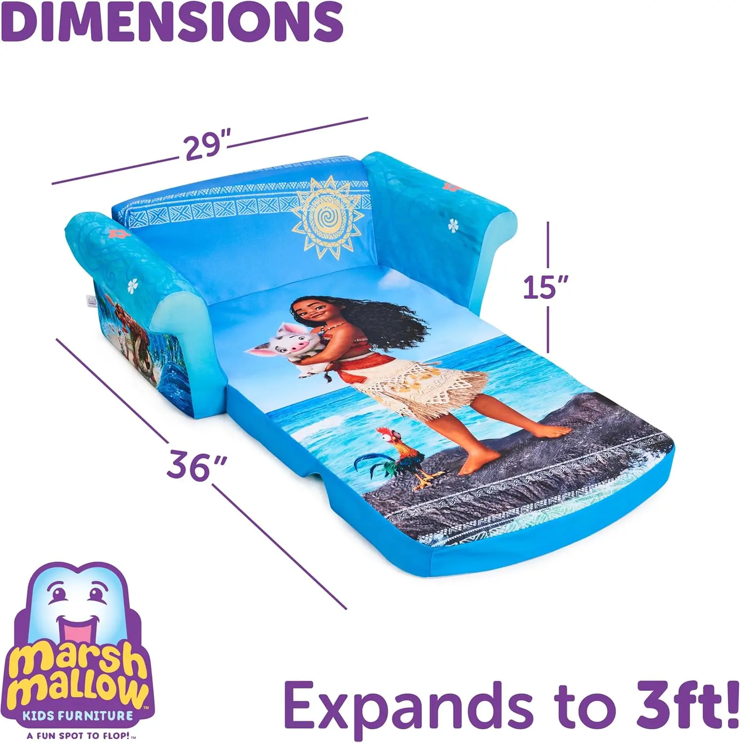 Furniture, Children's 2-in-1 Flip Open Foam Compressed Sofa, Moana