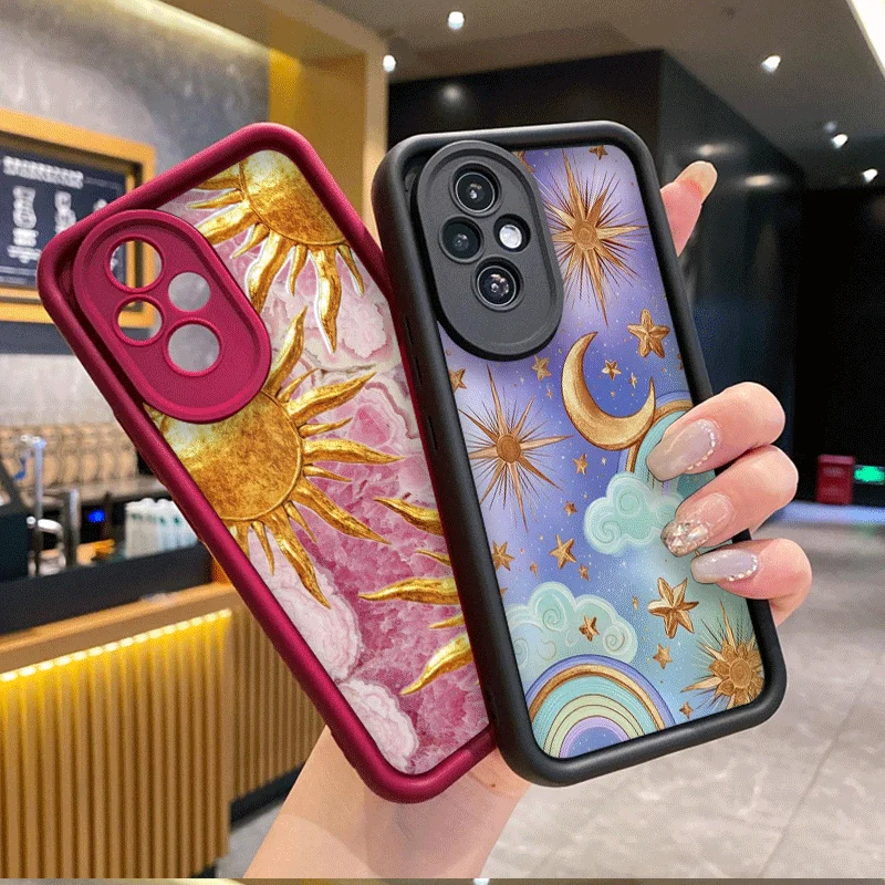 Vintage Golden Starry Sky Sun Moon Printed Phone Case for Honor Huawei Nova 11 Pro 10 SE P50 P40 P30 Mate 60 40 PRO Soft Covers