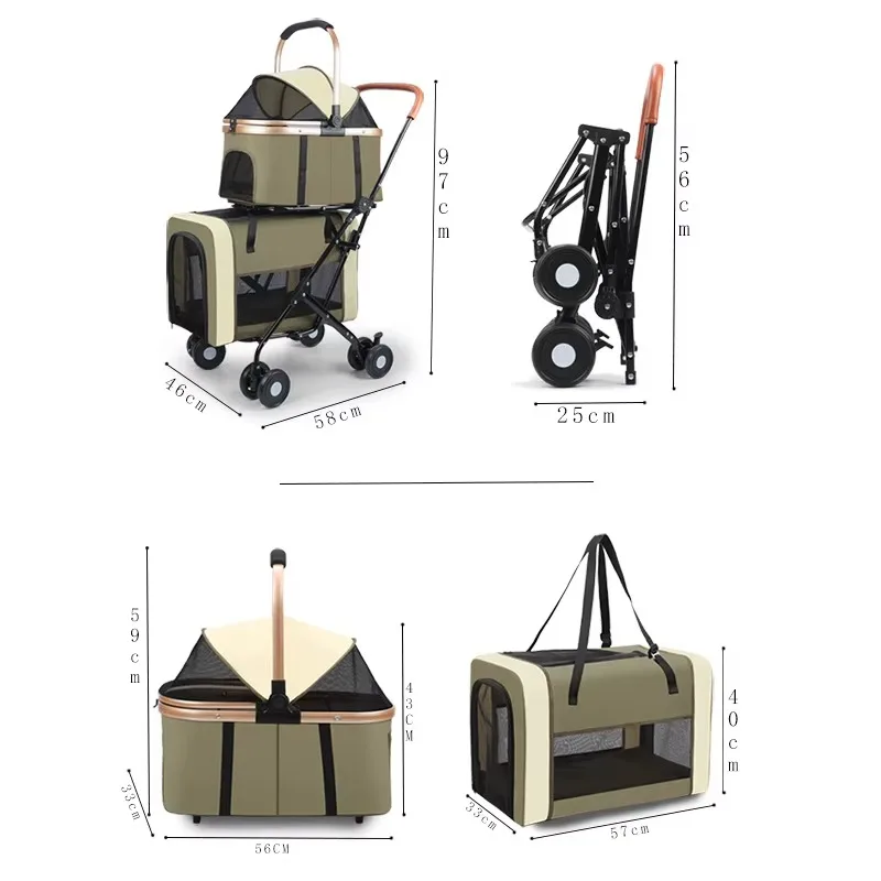 Luxury Double-Layer Pet Stroller for Dogs and Cats, Foldable Oxford Fabric Carrier with Large Space for Travel & Camping