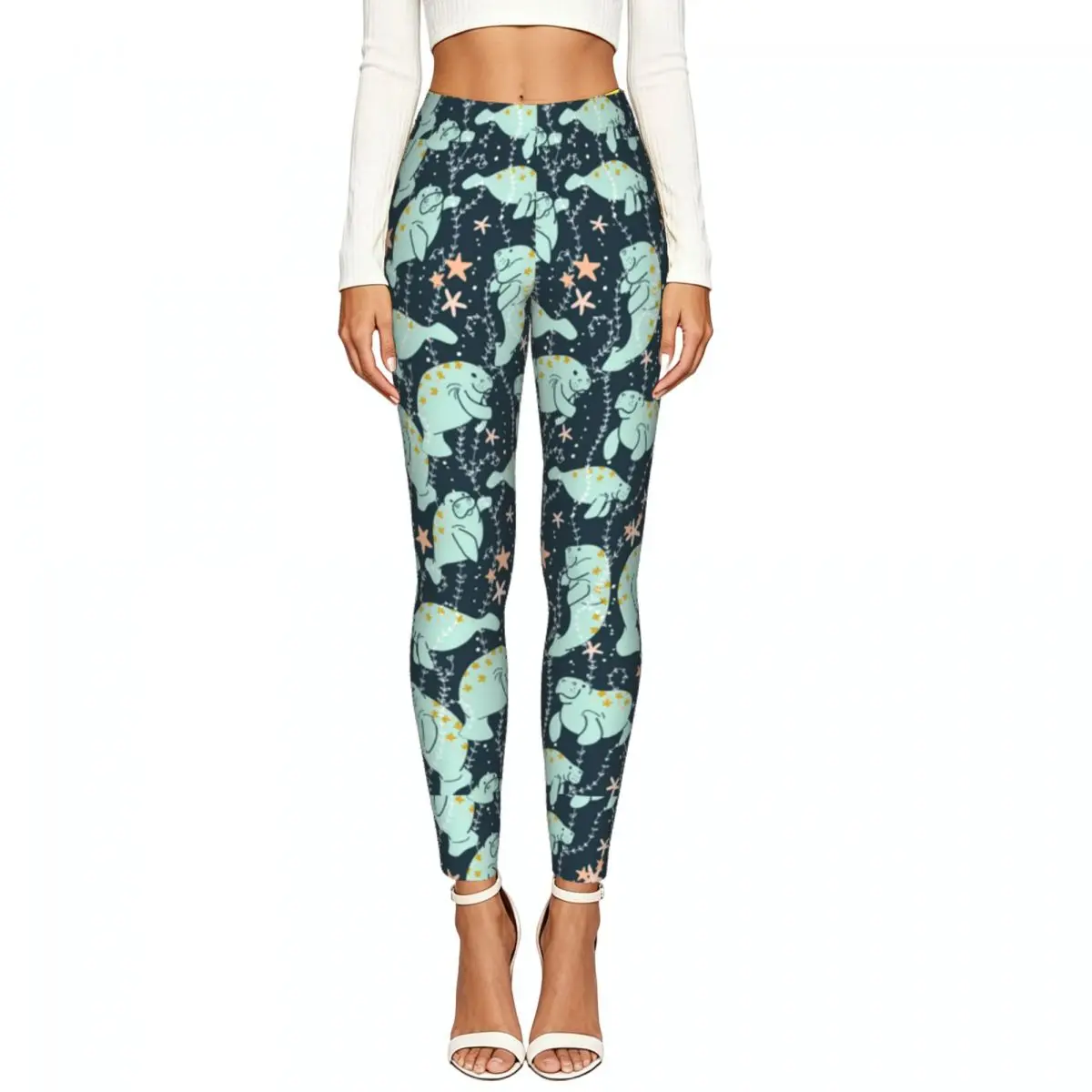 Casual Ladies Slim Leggings Save The Manatee Elastic High Waist Sports Daily Wear Trousers