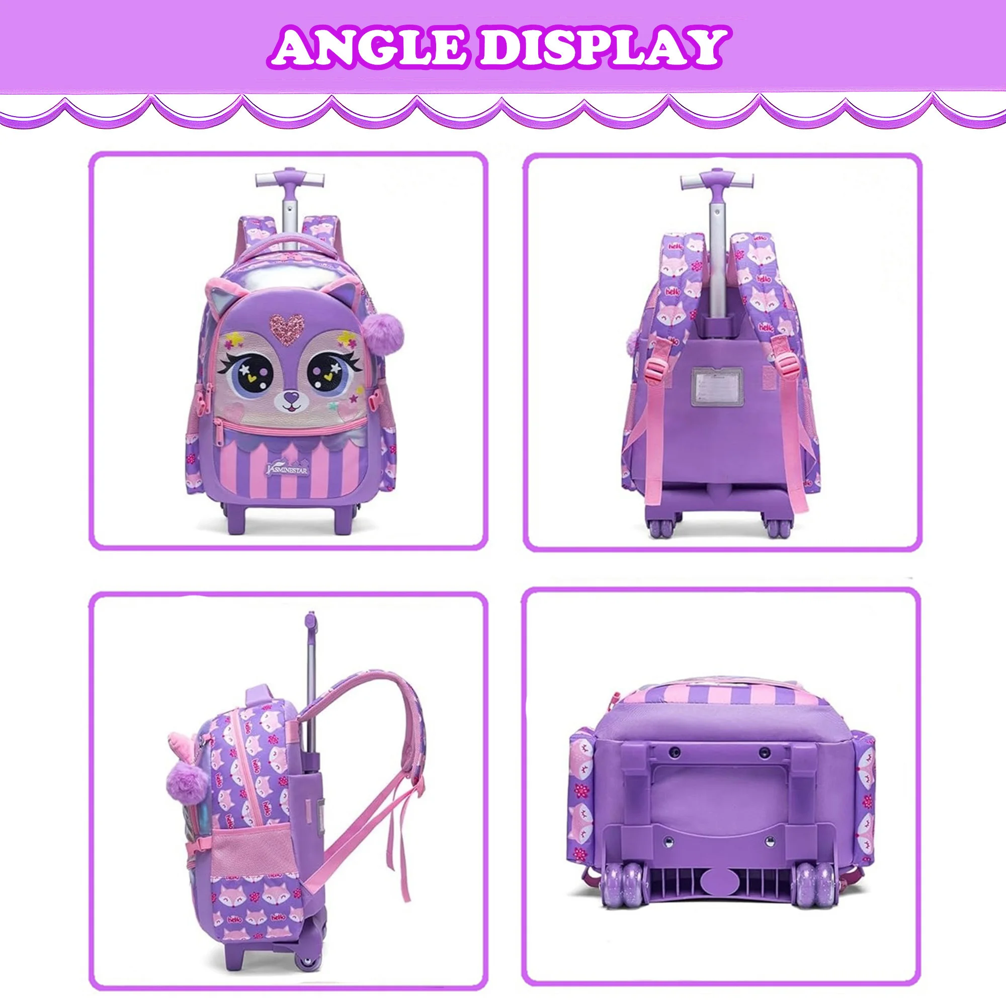 Kids Rolling Backpack with Wheels Cute School Bookbag for Elementary Students Travel Luggage for Girls Ages 6-12 Lightweight Carry on Trolley Bag with Lunch Bag and Pencil Case view 4