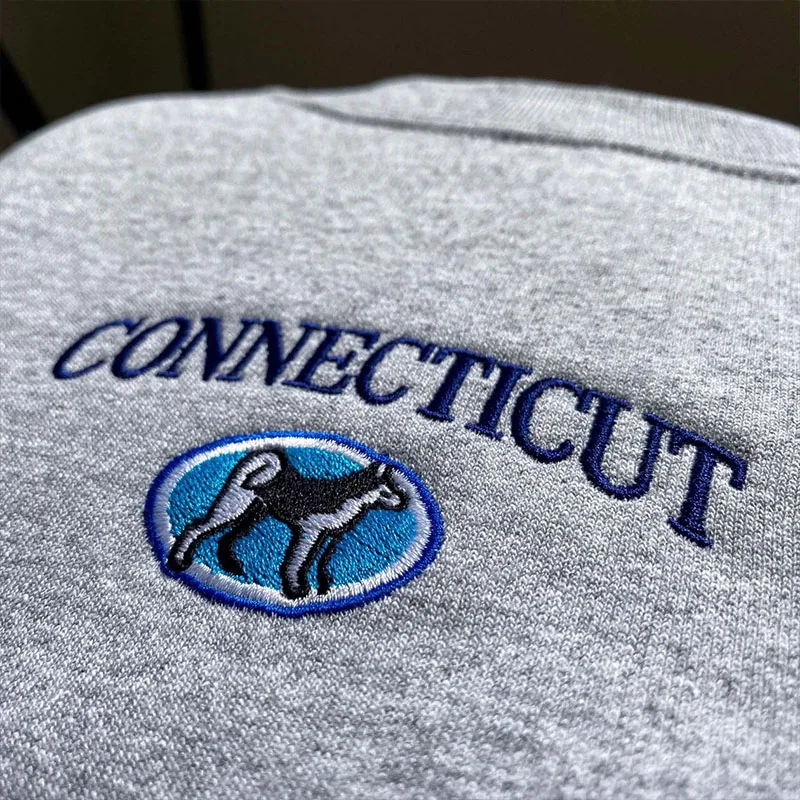 America Connecticut Dog Embroidered Sweatshirts Men Women Unisex Loose Cotton Thick Pullovers Crewneck Autumn Casual Clothes