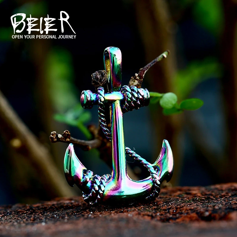 BEIER 316L Stainless Steel Necklace pendant Color ship anchor Ocean Style Anchor Pendant  Fashion Men Pendant BP8-722