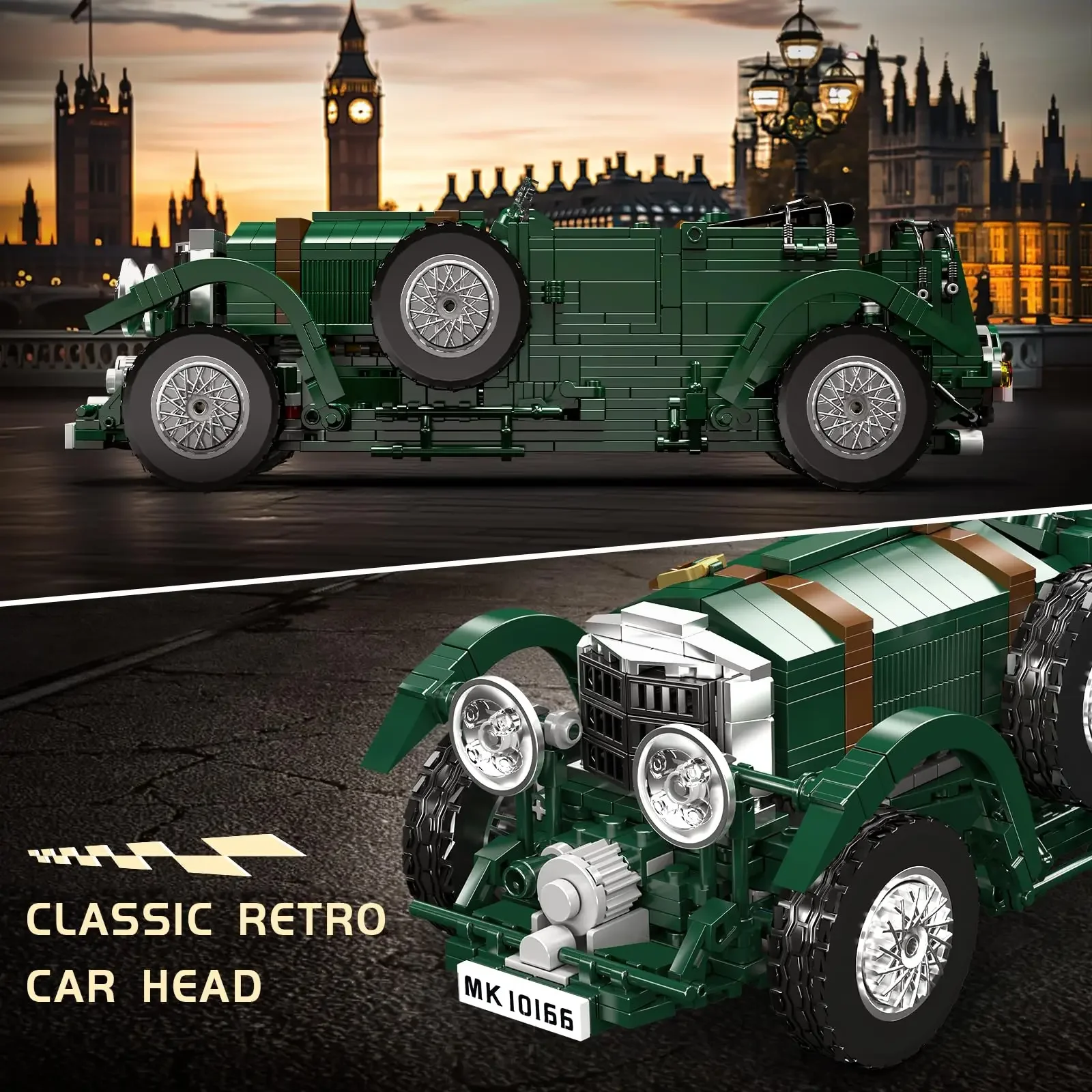 قالب الملك 10166 1147 قطعة الأخضر ريترو خمر سيارة اللبنات الكلاسيكية منفاخ سيارة عتيقة نموذج الجمعية الطوب لعبة أطفال هدية #5