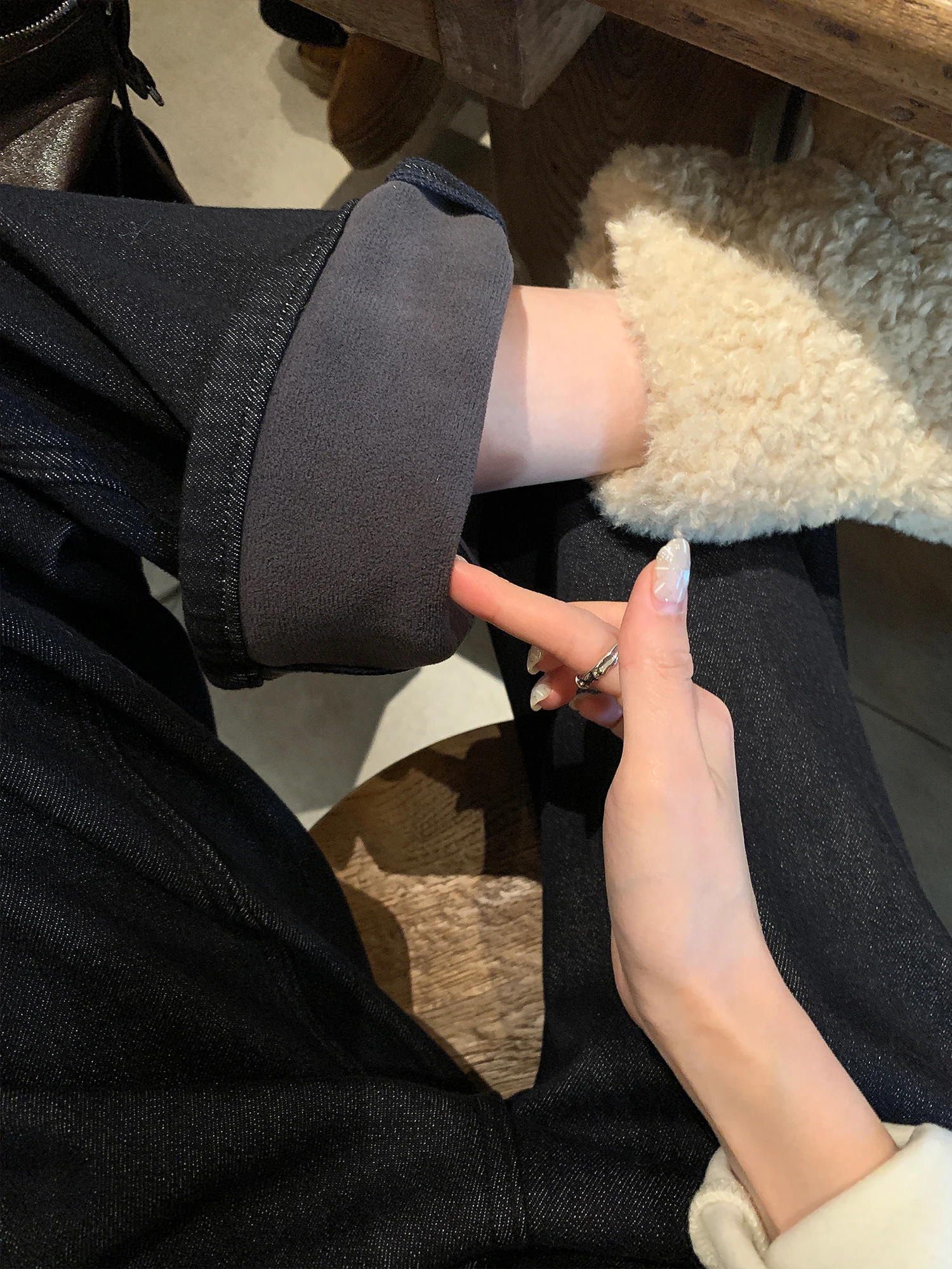 

Теплые джинсы с широкими штанинами и вышивкой в виде сердца, женские, зимние, винтажные, американские, синие, прямые, с высокой талией, на молнии, из хлопка