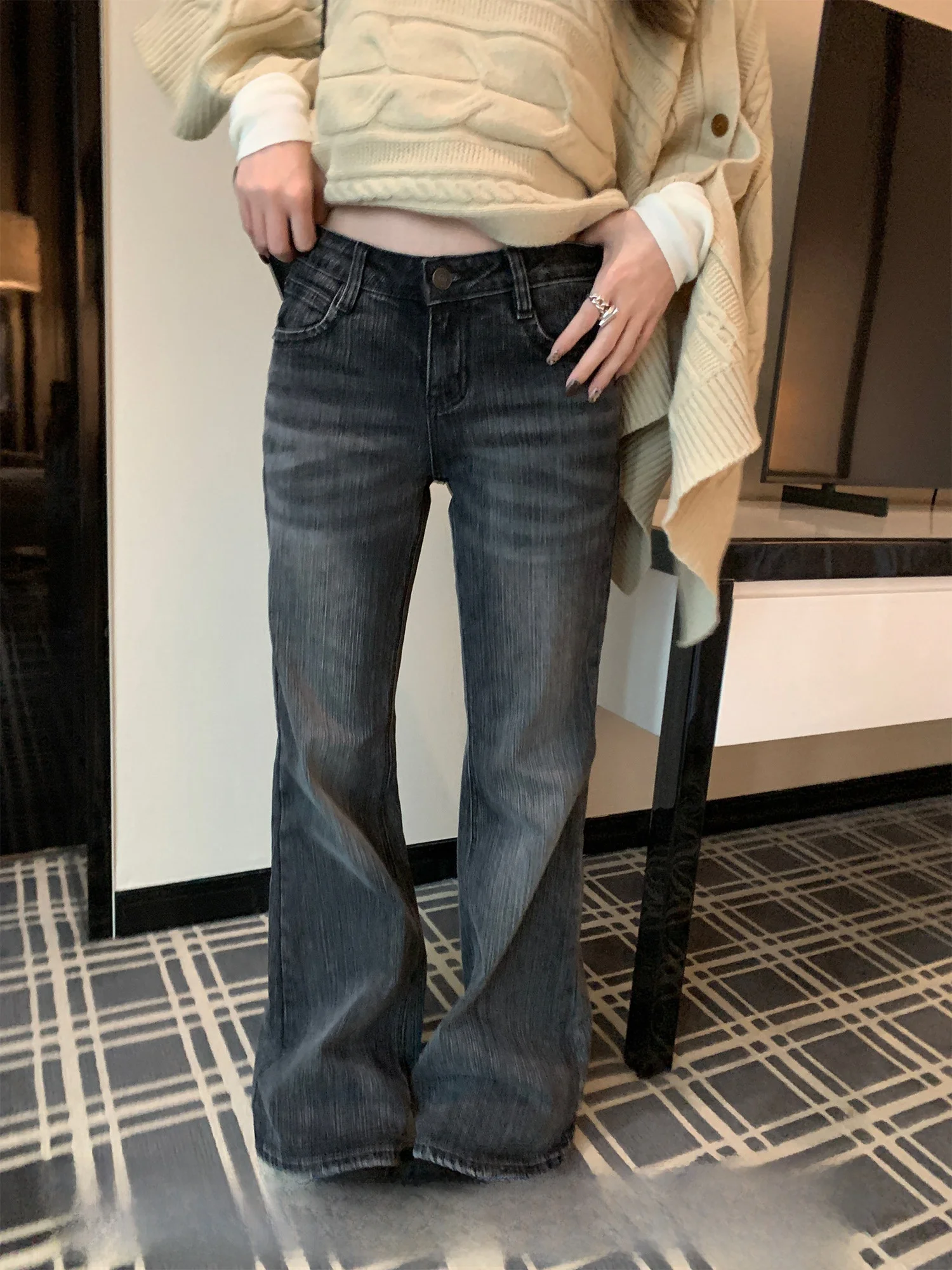 

Женские джинсы-клеш с высокой талией и низкой посадкой, винтажные, синие, модные повседневные брюки