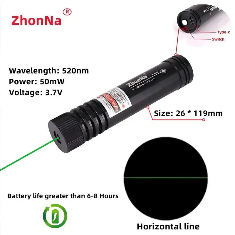 

660nm200 Red Laser Module for Wood/Stone Cutting, Cross/Horizontal Line, USB-A Charging, DC5521 Cable, 3-5V, with/without Bat
