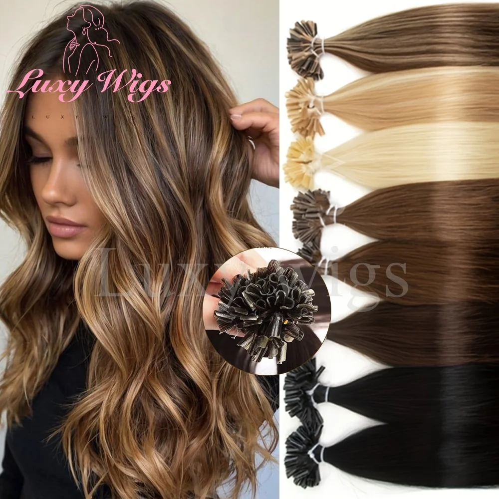 

Balayge Brown Nail Tip Hair Extensions Human Hair Keratin Tip Hot Fusion Human Hair Extensions Black Brown Pre Bonded Hair 50pcs