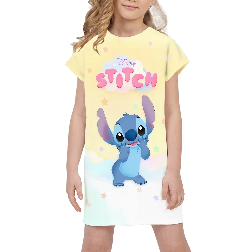 New Fashion Girls Disney Stitch Dress Children's Casual Clothing Festival Birthday Gift Kids Princess Dresses Cartoon Top Soft