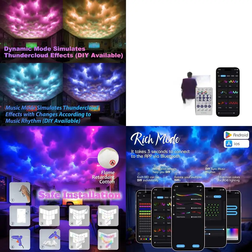 

DIY RGB+IC 3D-светильник «Облако» с синхронизацией музыки и эффектом бегущих огней, управление через приложение и пульт ДУ, для декора детской комнаты