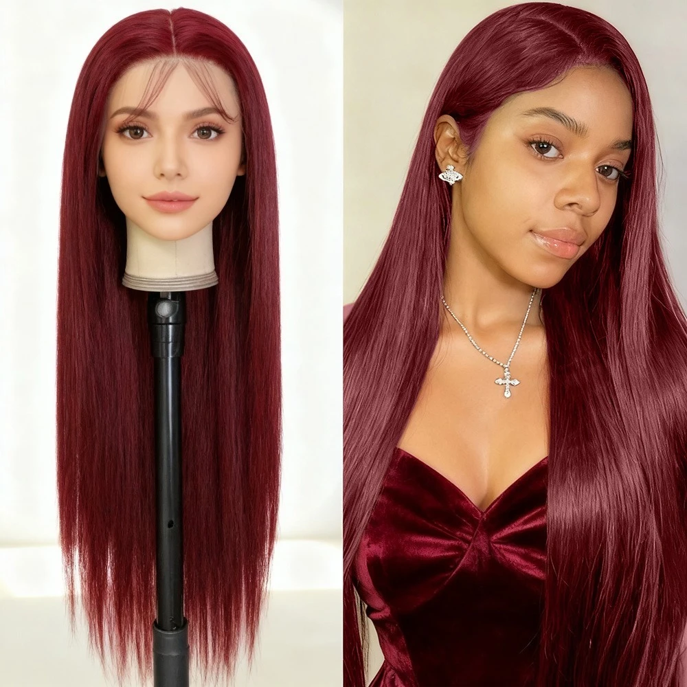 200 الكثافة بورجوندي 13x6 Hd الدانتيل أمامي 99J الملونة الأحمر الباروكات 40 بوصة الدانتيل الجبهة قبل قطعها شعر الإنسان البرازيلي شعر مستعار مستقيم #1