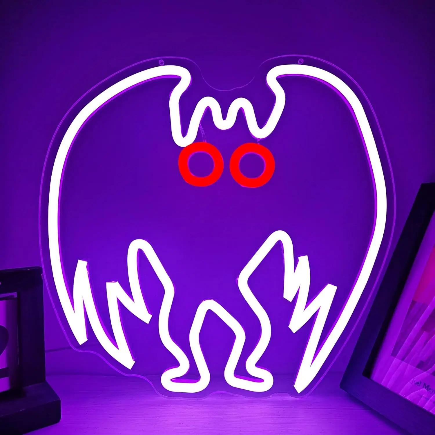 Mothman Neon Sign USB Dimmable LED Lights For Bedroom Theme Party Wall Hanging Gothic‑mysterious Art Display Holiday Gifts