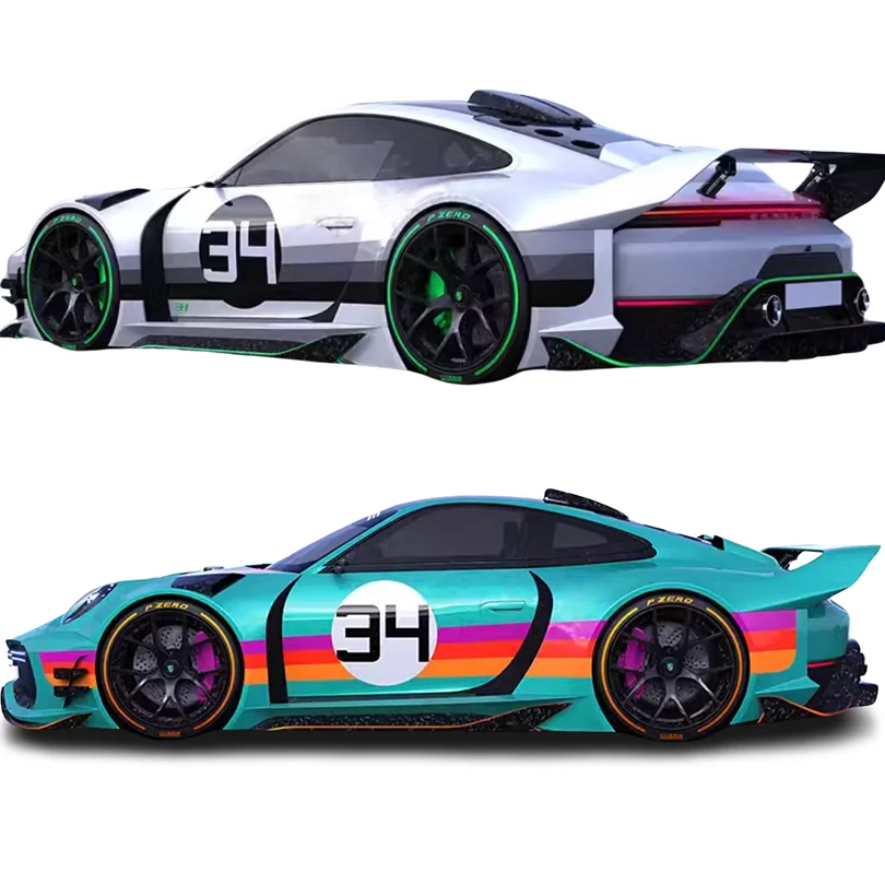 

Modified Tri-Color Waistline Decal Stripe Stickers Number 34 Graphics Vinyl Wrap Blackout Decoration Film for Porshe 911 718