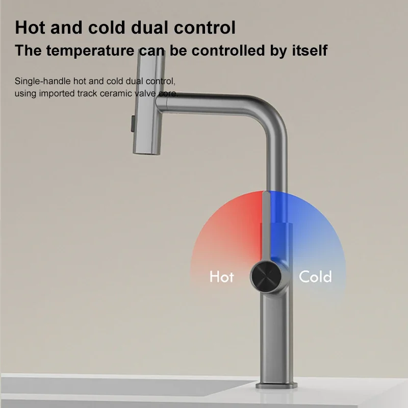 Rotating Waterfall Faucet Digital Display Pull Three-mode Water Outlet Tap Kitchen Sink Bar Bathroom Multifunctional Faucet