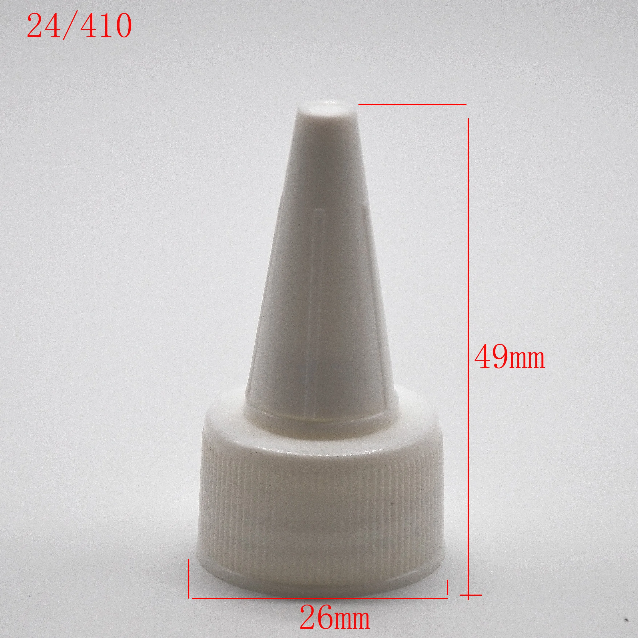 20pcs 24/410 흰색 플라스틱 병 뚜껑 긴 노즐 트위스트 오픈 디스펜스 캡 헤어 젤 접착제 Dropper 병 액세서리