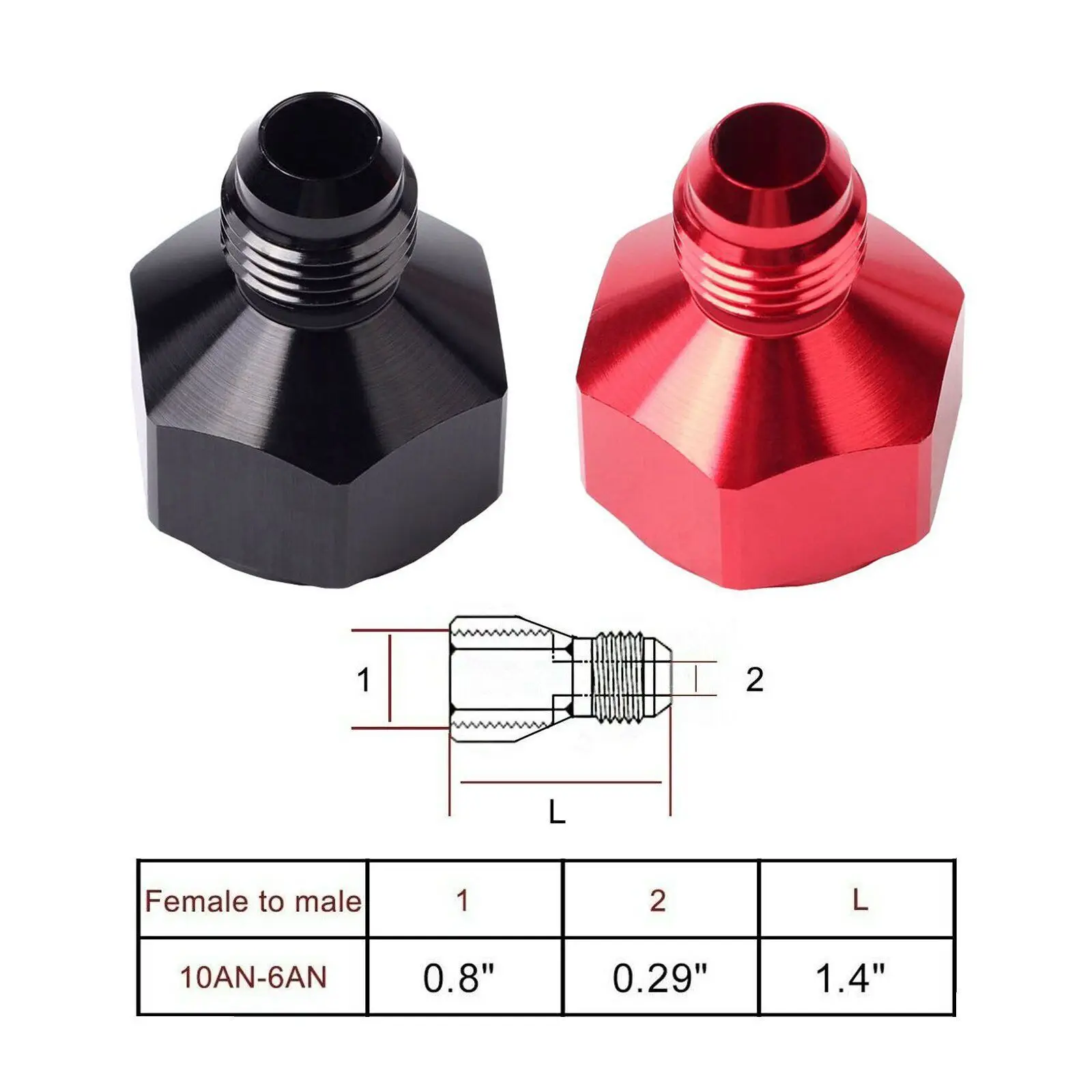 （50 Pcs）Female AN6 6AN Male AN Flare Fitting Reducer Adapter 10AN to 6AN Black