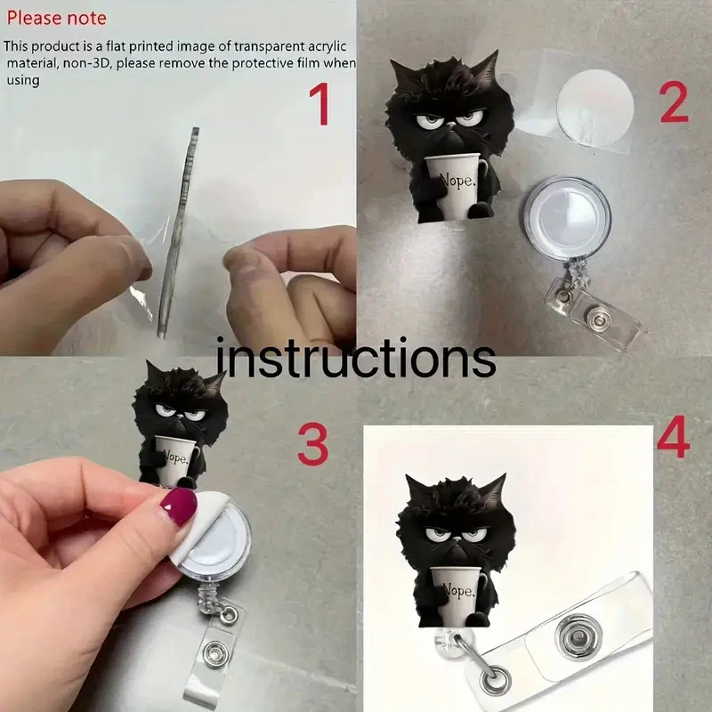 Zabawny klips do identyfikatora z czarnym kotem i kawą, wielofunkcyjne ozdoby, uroczy kreskówkowy kotek 2D z płaskiego akrylu, odpowiedni do samochodów, toreb.