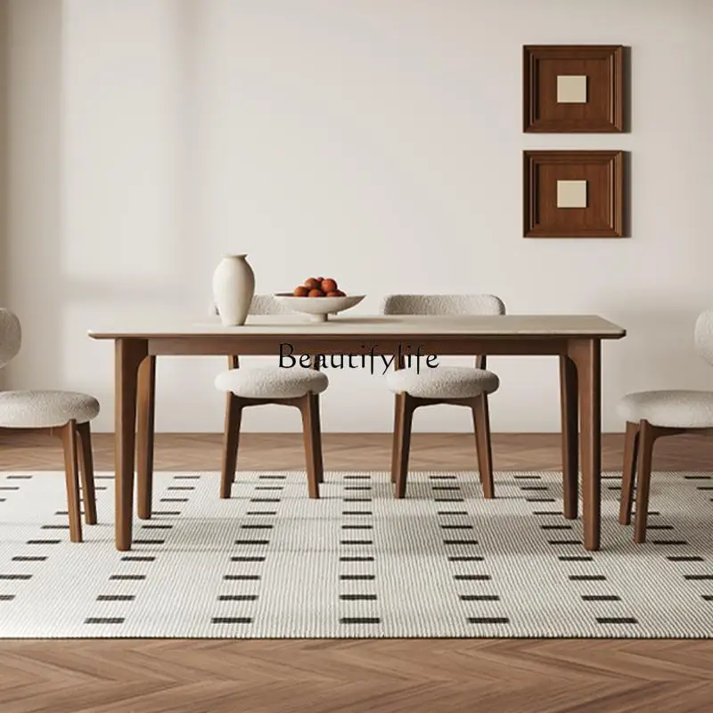 

Solid wood rock slab dining table black walnut color living room household small apartment modern simple dining table