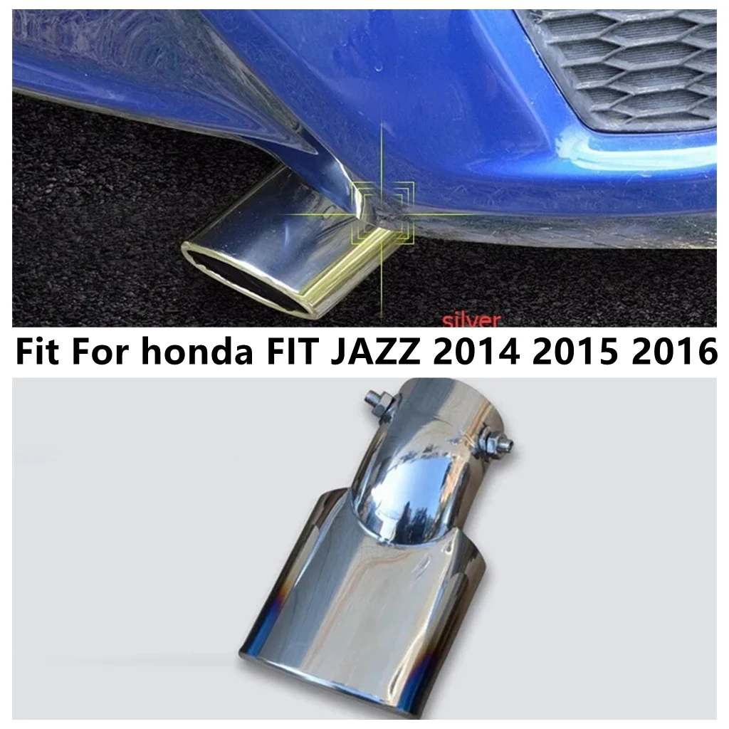 Car Rear Tail Exhaust Muffler Tip End Pipe Cover Trim For Honda FIT JAZZ 2014 2015 2016 Stainless Steel Accessories Exterior Kit