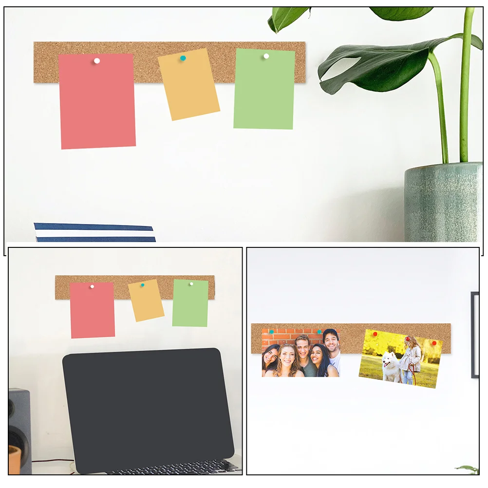 

4Pcs Cork Memo Board Strips Thick Cork Boards Easy Fixing Thumbtacks Home Office Bulletin Frameless Memo Board Strips