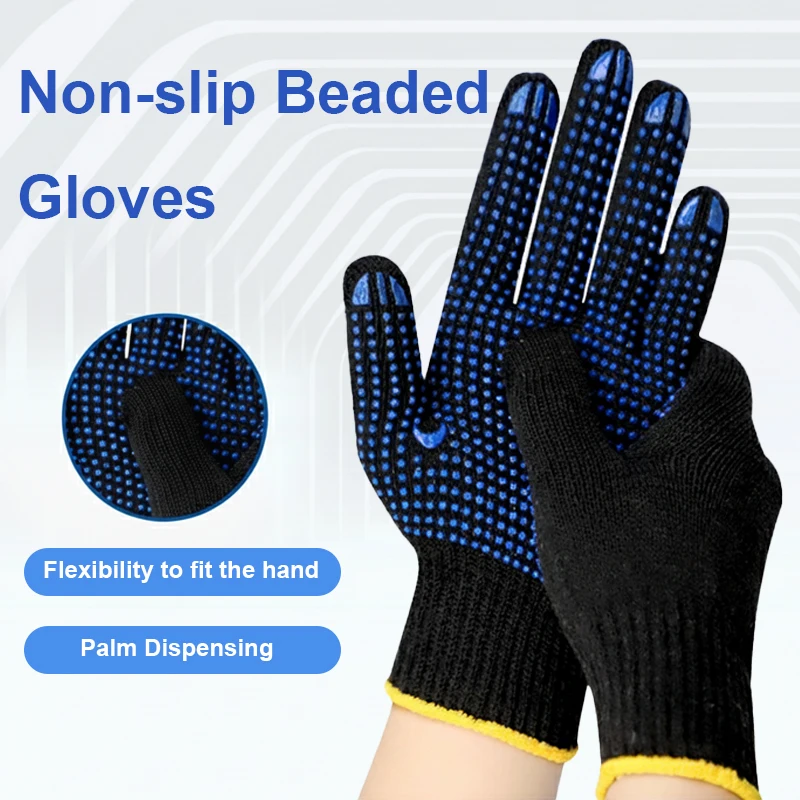 PVC Dot Grip Work Gloves, Polyester Cotton Lined, Thickened Breathable, Slip Resistant for Construction, Outdoor Riding, Men's