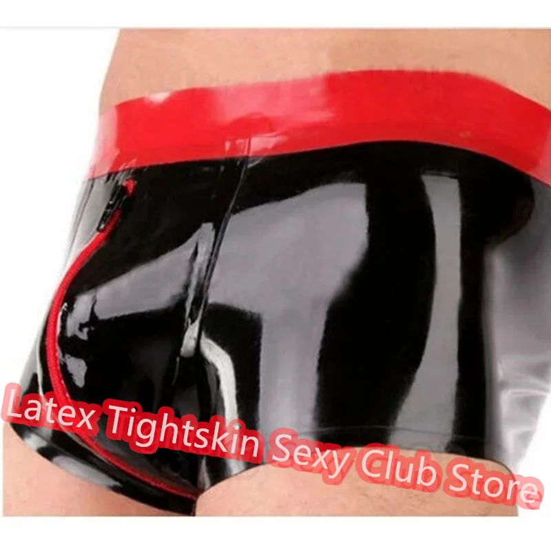 

Men Latex Panties Boxer Black with Red Front Zip Sexy Fetish Shorts Handmade Underwear Club Wear for Men Cosplay Costumes