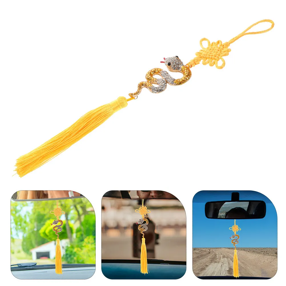 

2Pcs Alloy Snake Car Charm Rhinestone Tassel Chinese New Year Hanging Ornament Rearview Mirror Decor Year of The Snake Good Luck