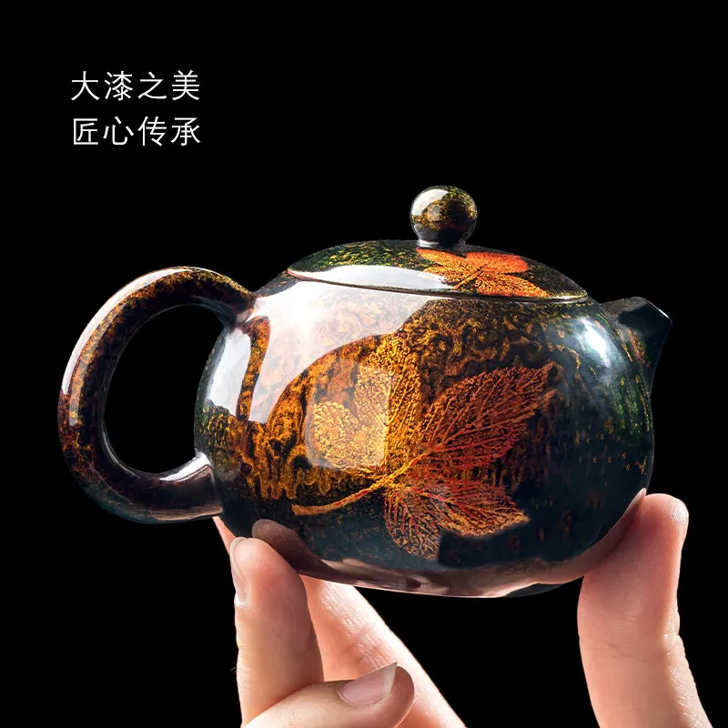 Maple leaf purple sand, pure handmade lacquered Xishi pot, teapot, high-end tea set, teapot