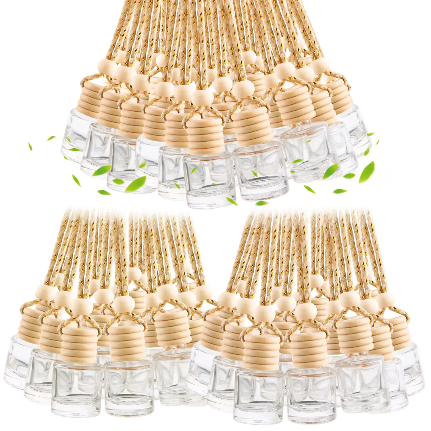 

100 Pcs 8ml Clear Glass Hanging Car Air Freshener Empty Diffuser Bottles With Wooden Caps And String